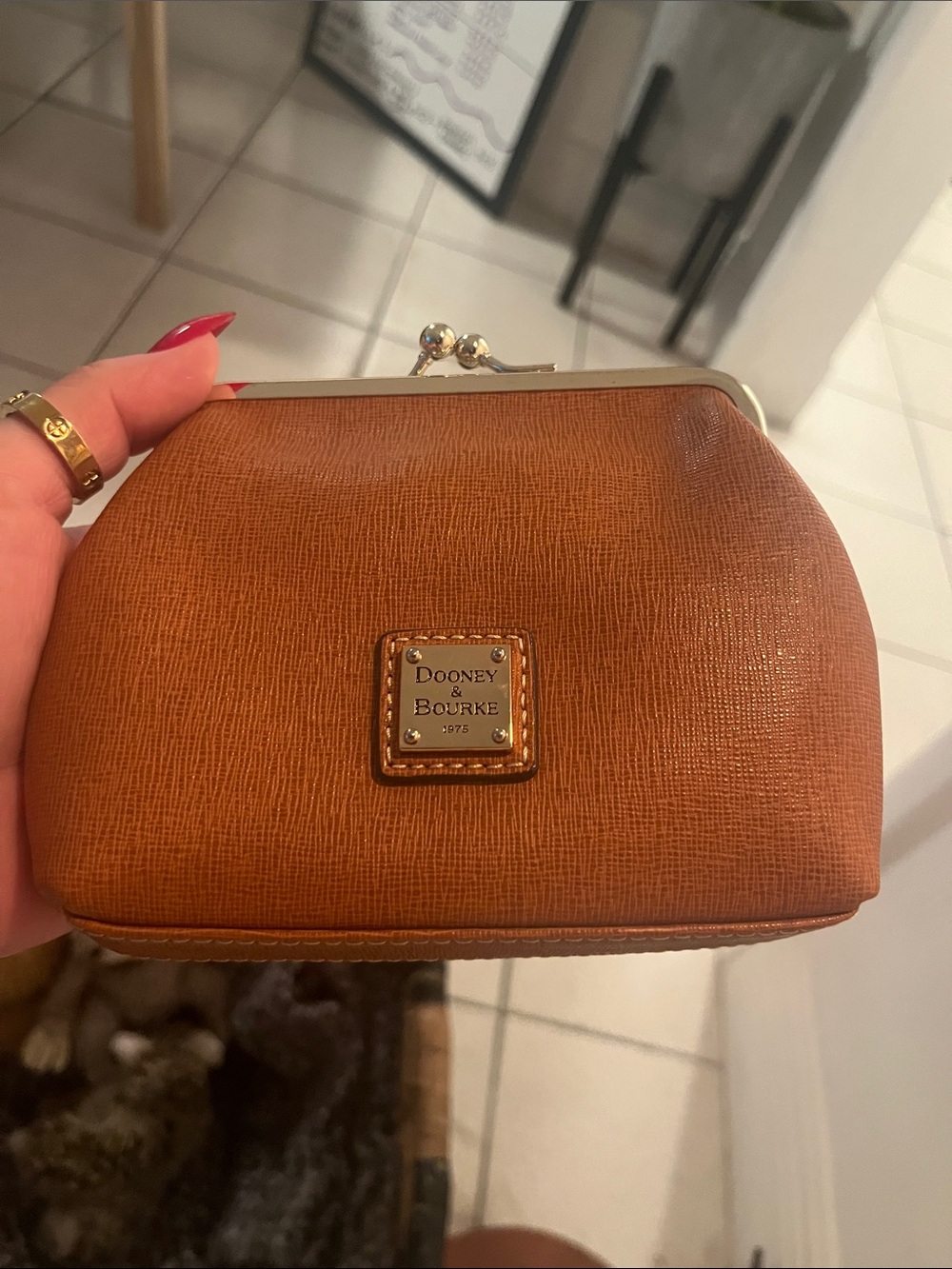 Dooney & Bourke Textured Tan Kiss-Lock Coin Purse